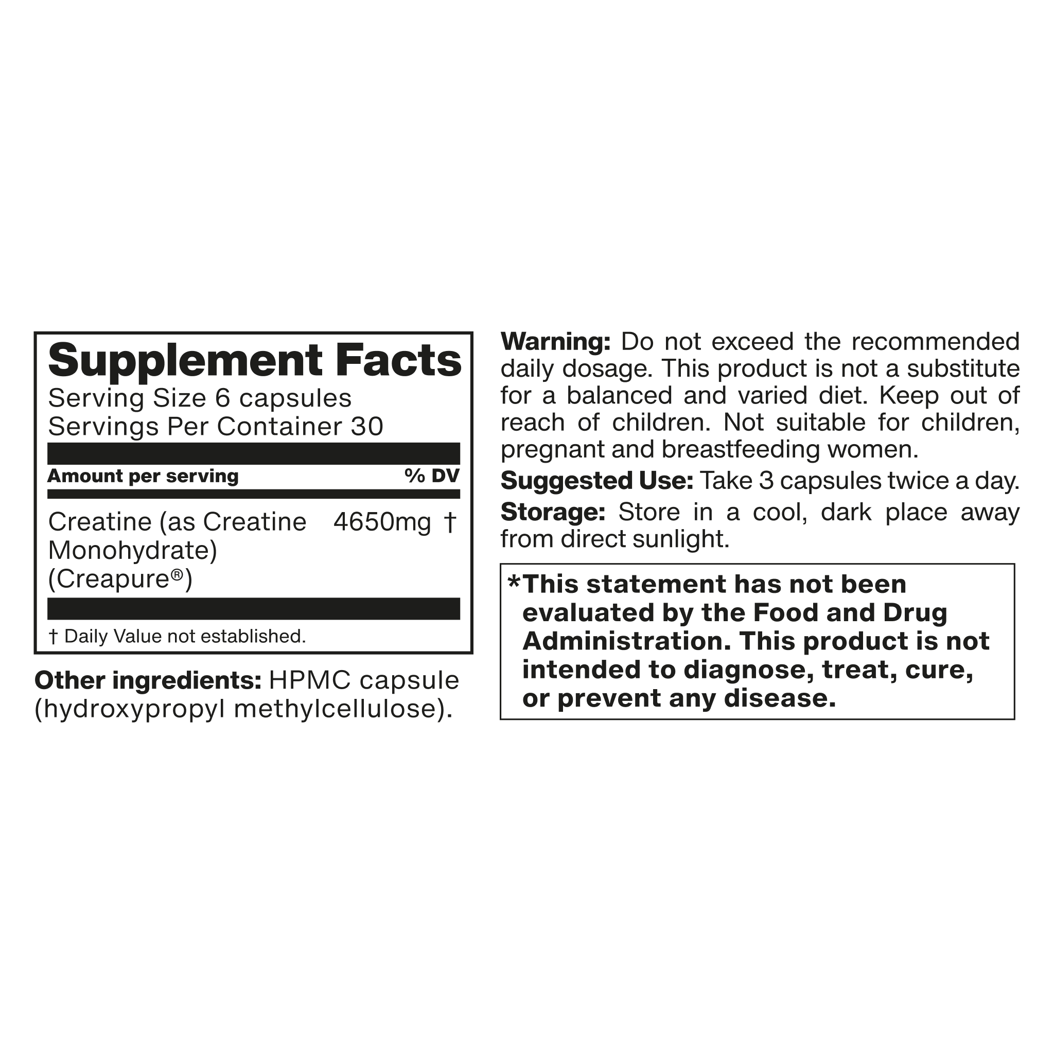 supplement facts label for vilgain creatine creapure capsules