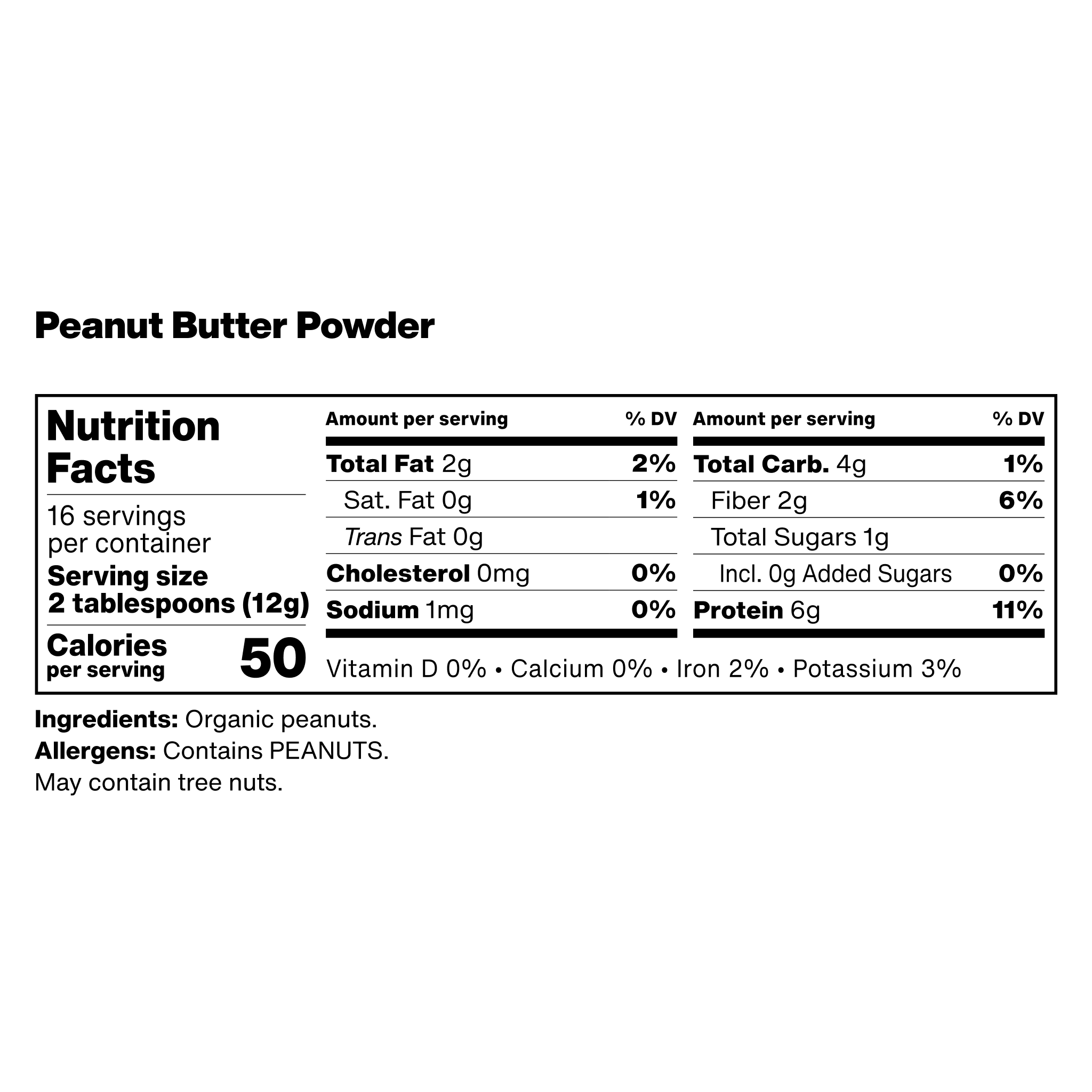 nutrition facts label for vilgain peanut butter powder