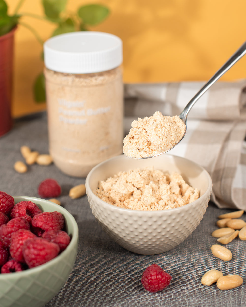 texture of vilgain peanut butter powder on a spoon