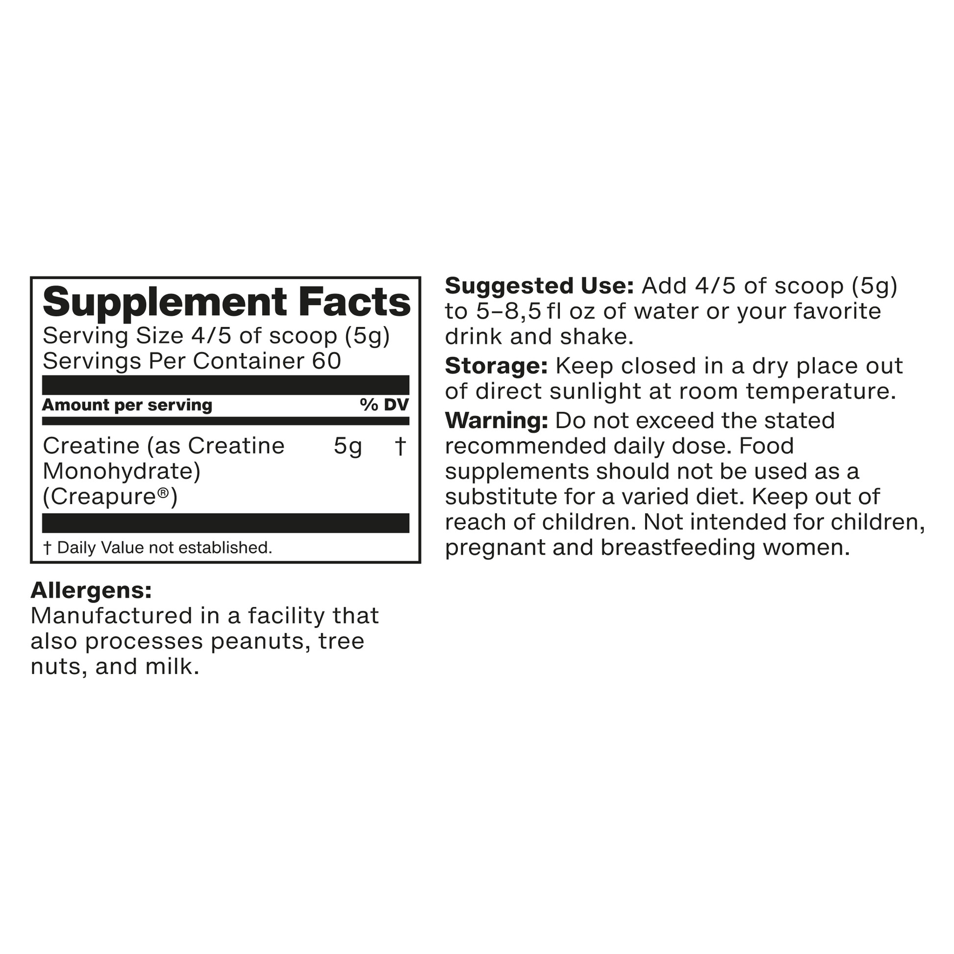 supplement facts label for vilgain creatine creapure powder