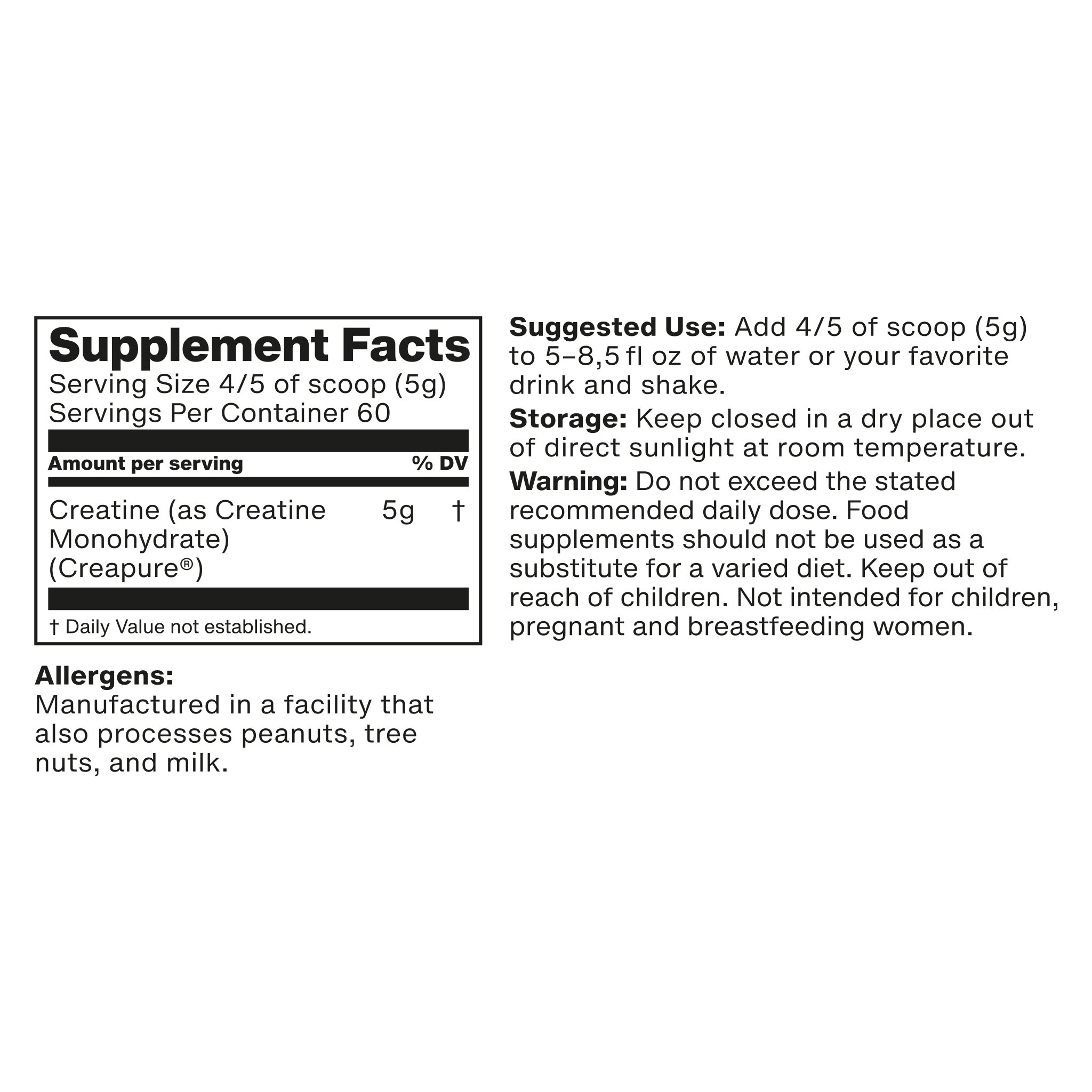 supplement facts label for vilgain creatine creapure powder